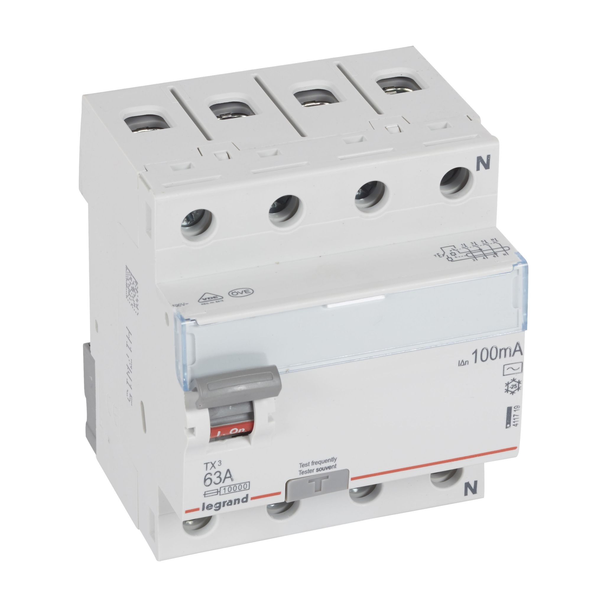 Chránič čtyřpolový LEGRAND 411719 TX3 CHRÁN. 4P 63A 100MA AC