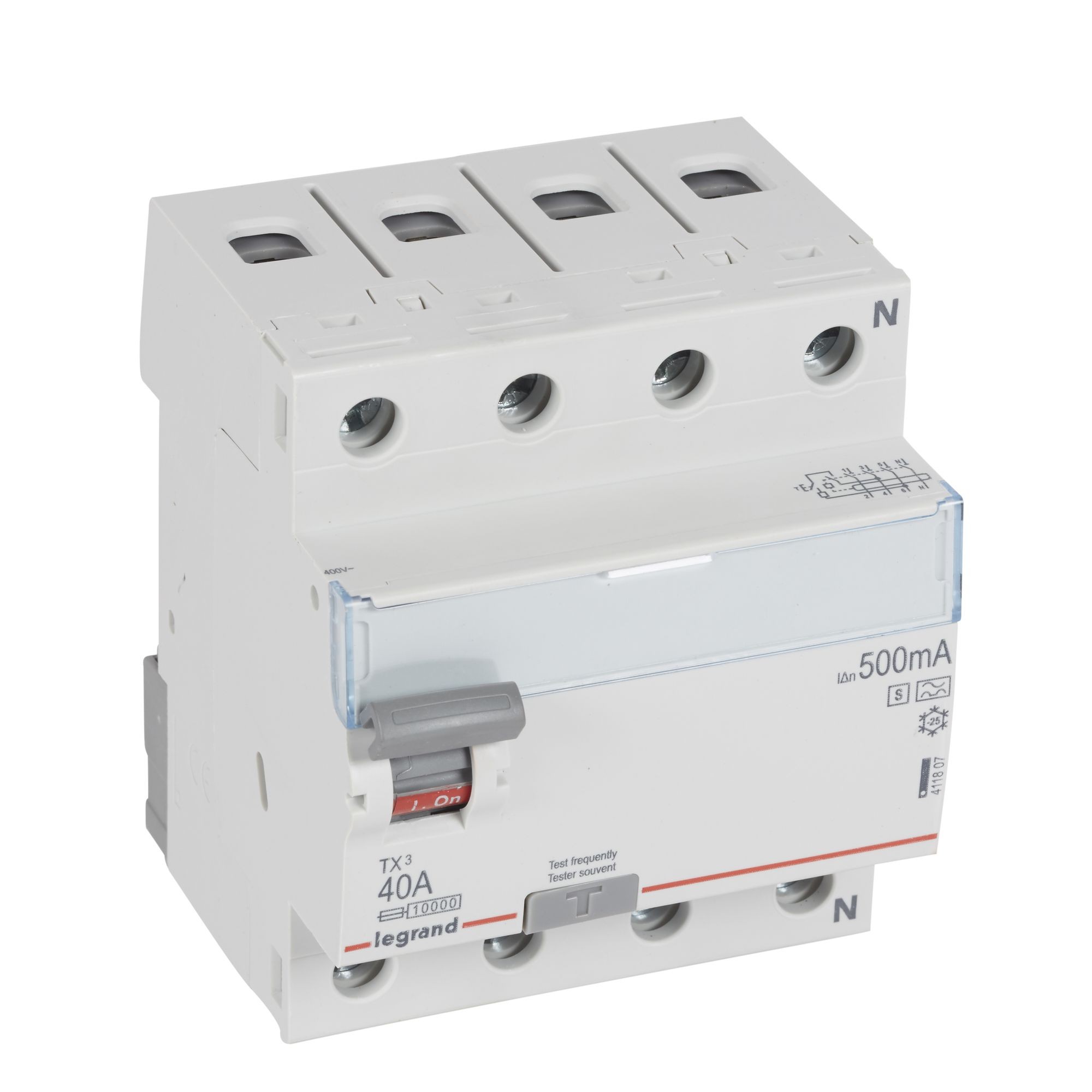 Chránič čtyřpolový LEGRAND 411807 TX3 CHRÁN. 4P 40A 500MA A-S