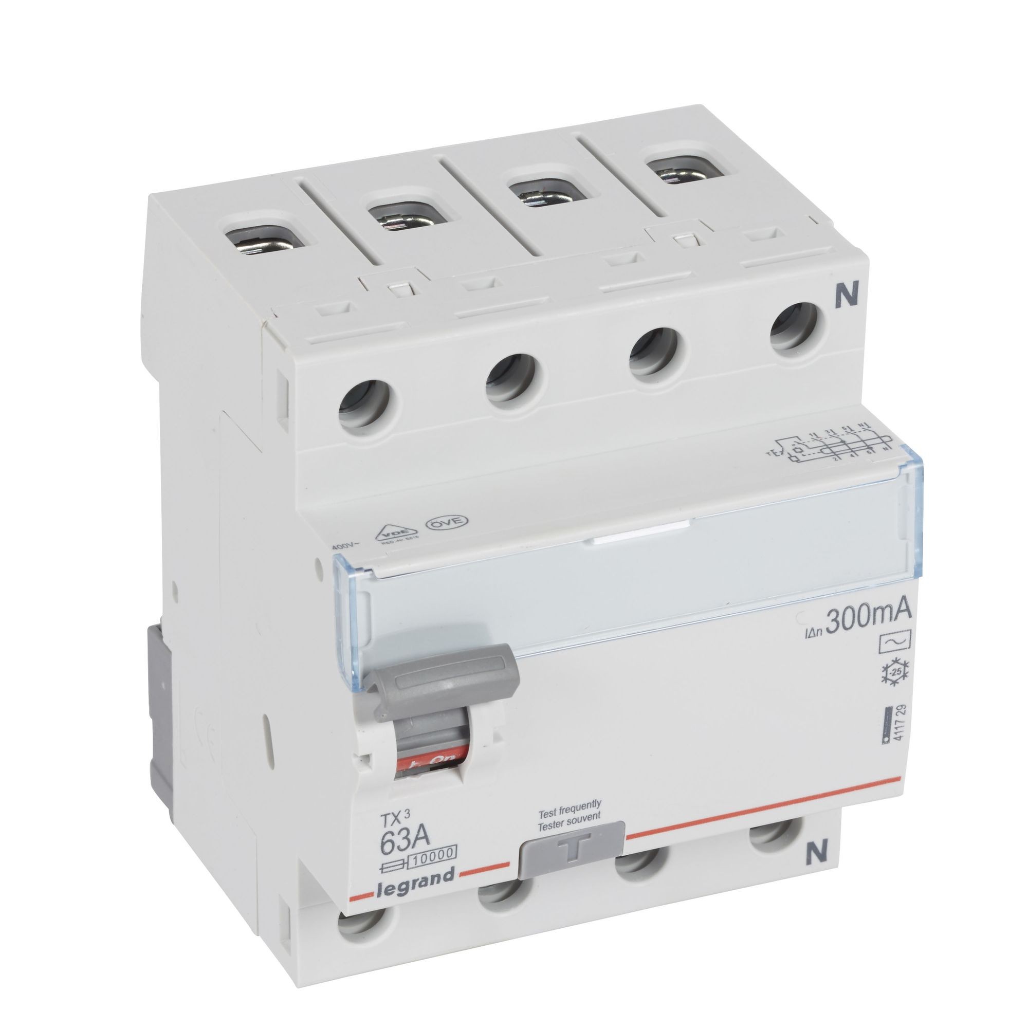 Chránič čtyřpolový LEGRAND 411729 TX3 CHRÁN. 4P 63A 300MA AC