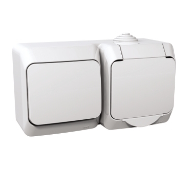 SCHN WDE000504 Cedar Plus IP44 - Zásuvka SCHUKO 230V 16A a přepínač střídavý řazení 6, bílá