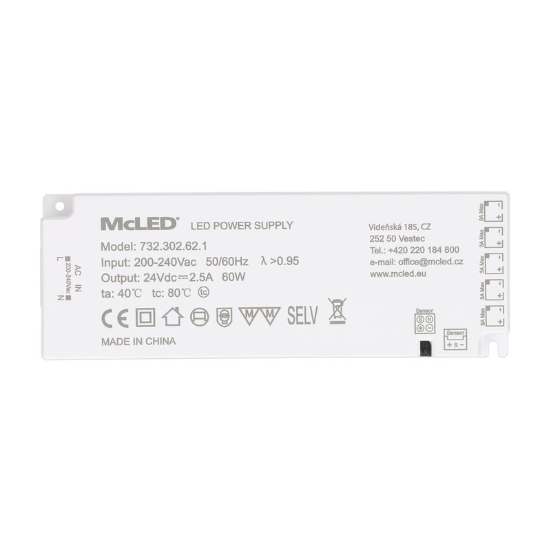 MC LED Ultra tenký, Smart LED napájecí zdroj, 60W/24 V/2,5 A s 5 mini konektory 91505-FP max. 3