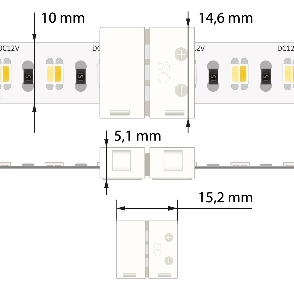 Spojka LED pásků MC LED double white LED pásků šíře 10 mm, 3 piny