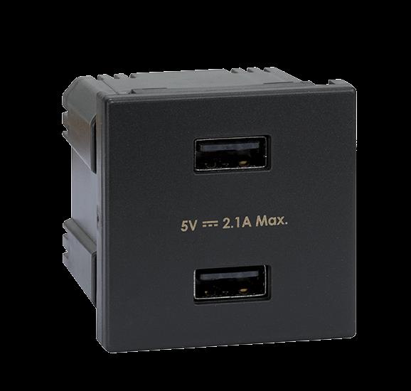 Modul SIMON K126E/14, K45, nabíječka USB 2.0, 2x typ A, 2, 1 A/5 V DC, 45 x 45 mm, grafitová