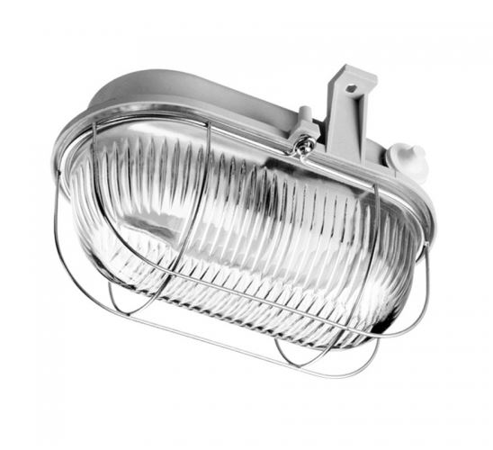 DAM OVAL 100, prismatic, šedá, 1x100W GLS/E27, IP44 s kov. mřížkou