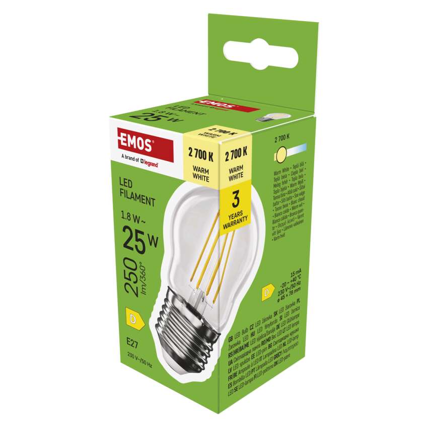 EMOS ZF6D02 LED FLM MINI GL 1,8W(25W) 250lm E27 WW