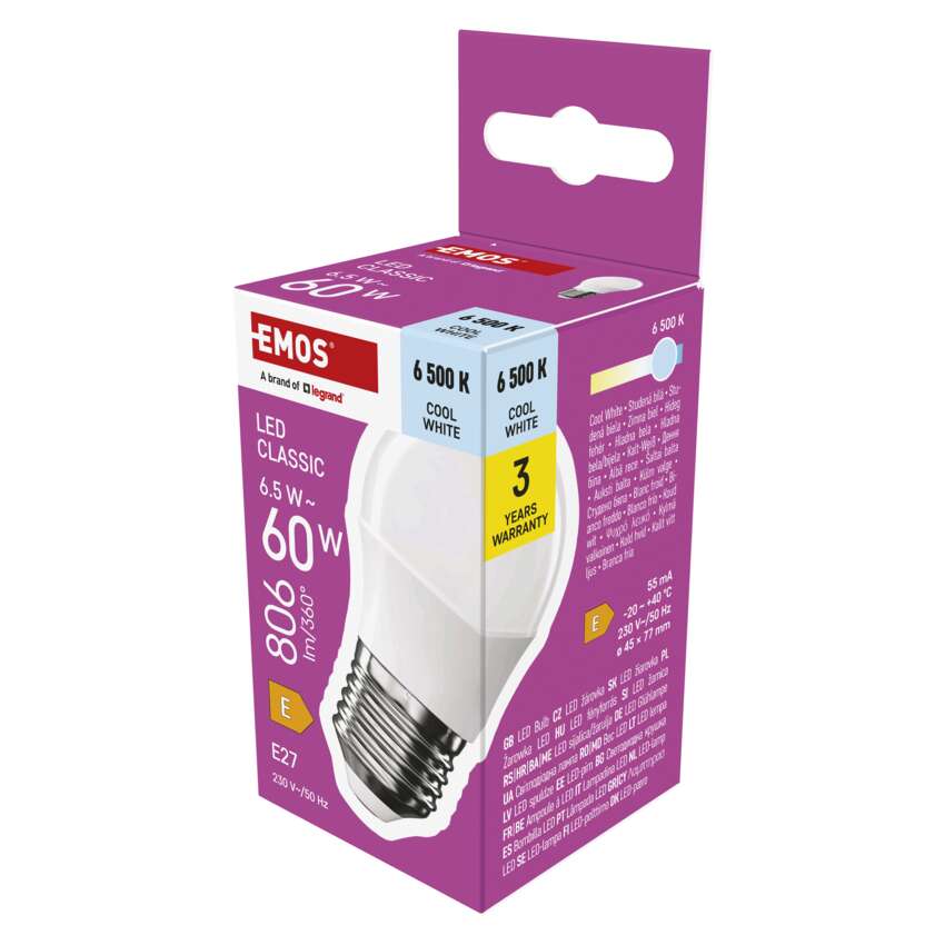 Emos lighting LED žárovka Classic Mini Globe / E27 / 6,5 W (60 W) / 806 lm / studená bílá 1525733127