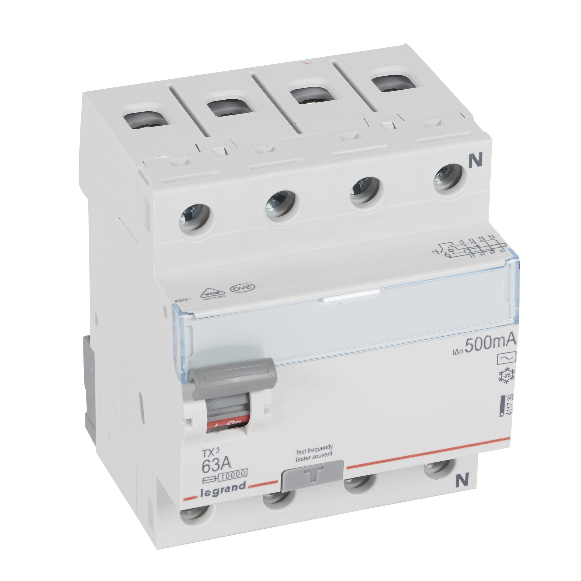 Chránič čtyřpolový LEGRAND 411739 TX3 CHRÁN. 4P 63A 500MA AC