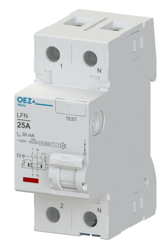 Chránič dvoupólový OEZ:42450 LFN-63-2-300A, In 63 A, Ue AC 230 V, Idn 300 mA, 2pól, Inc 10 kA, typ