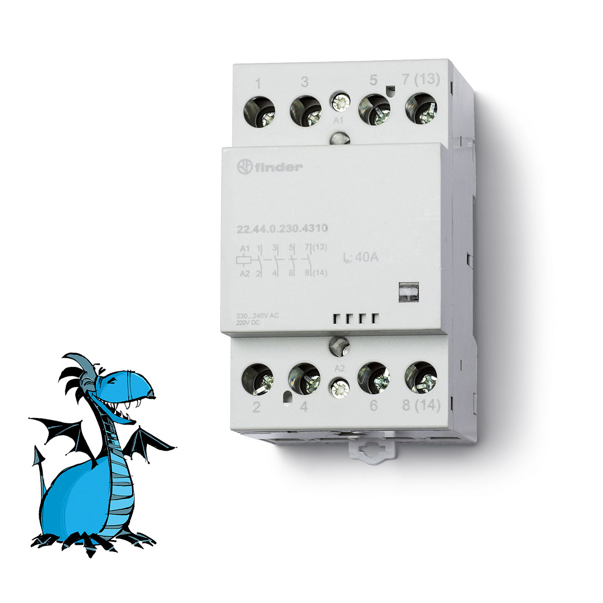 FINDER 22.44.0.230.4310 Stykač inst., 4Z/40 A, 230 V AC/DC, MI, AgSnO2