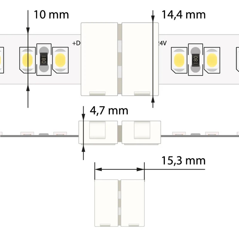Spojka LED pásků MC LED šíře 10 mm, 2 piny