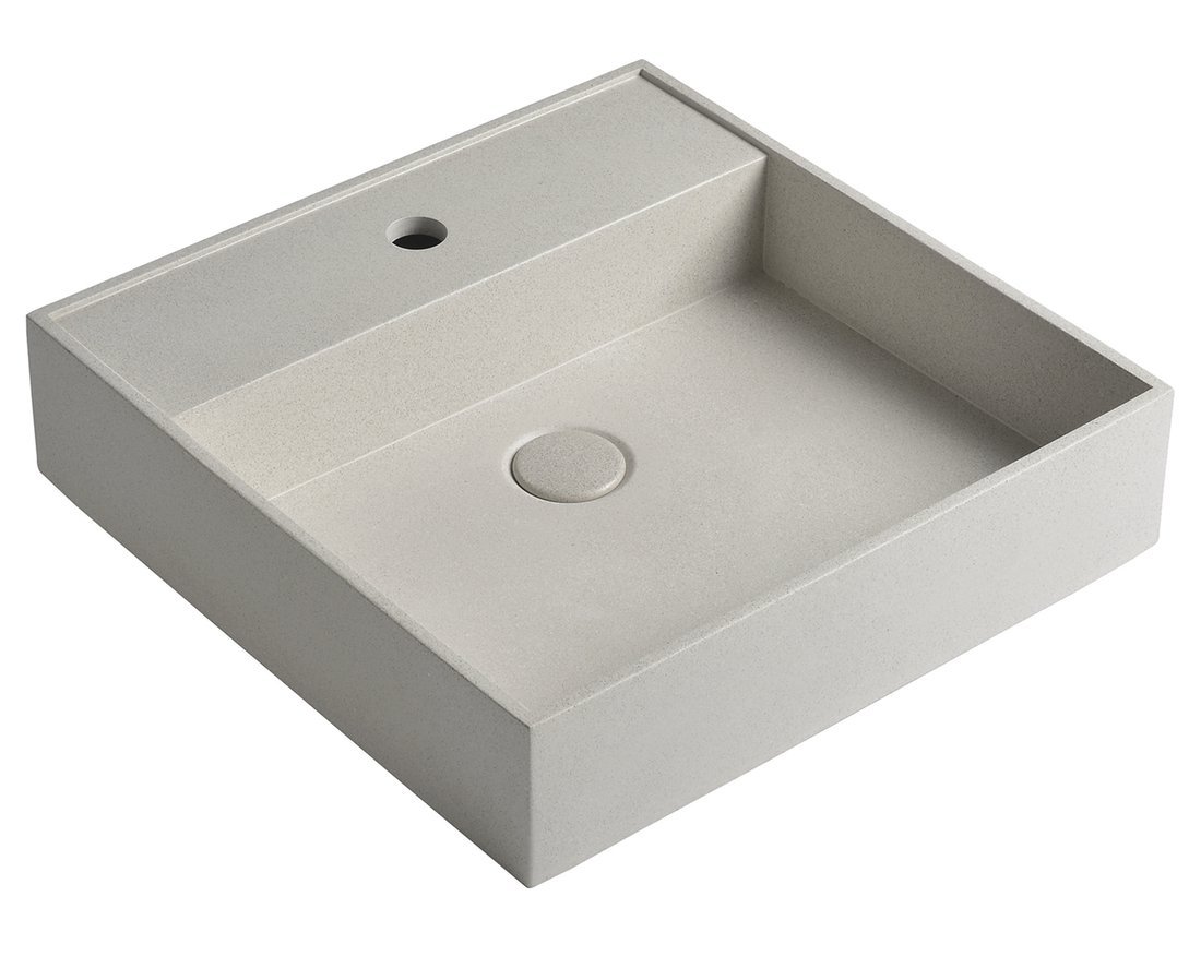 Umyvadlo betonové na desku Sapho Quadrado 460×460 mm včetně výpusti, bílý pískovec AR469