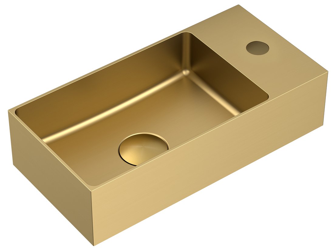 Umývátko Sapho Aurum 365×180 mm včetně výpusti, zlato mat, pravé/levé AU204
