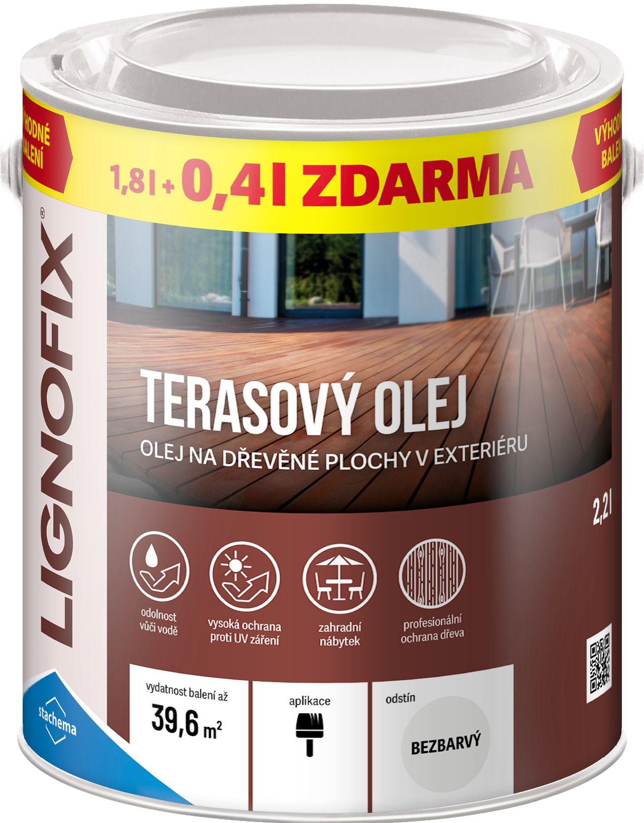 Olej terasový Lignofix bezbarvý, 1,8 l + 0,4 l zdarma