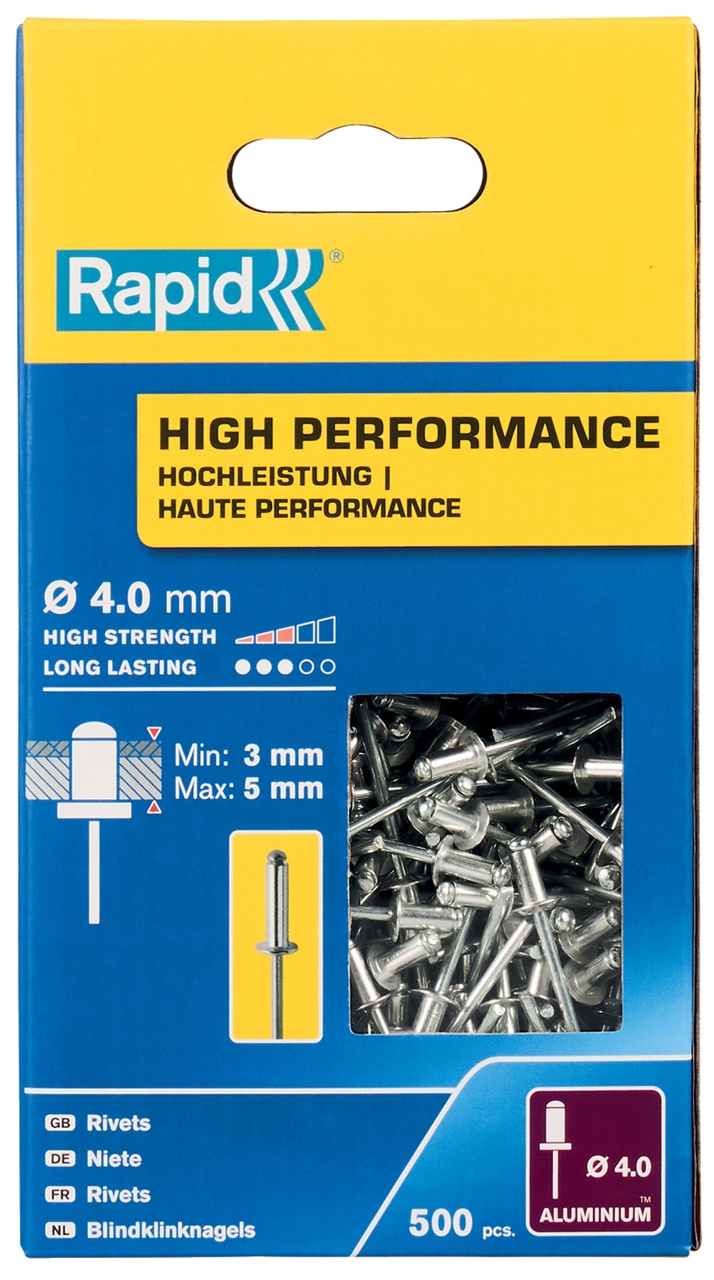 Nýty hliníkové Rapid High Performance 4×8 mm 500 ks