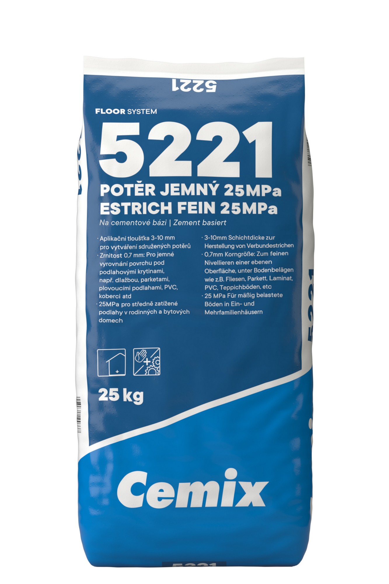 Potěr cementový 25 MPa Cemix 5221 jemný 25 kg