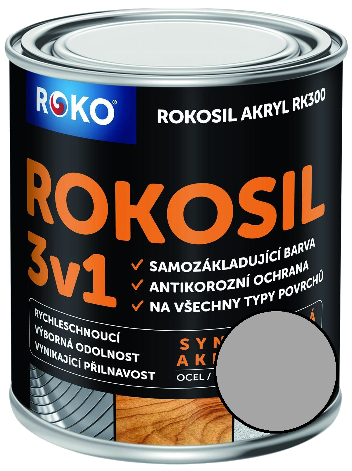 Barva samozákladující Rokosil akryl 3v1 RK 300 9110 stříbrná, 0,6 l