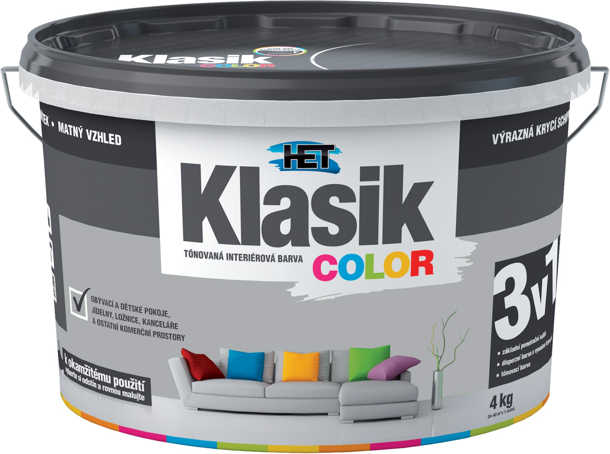 Malba interiérová HET Klasik Color šedý břidlicový, 4 kg