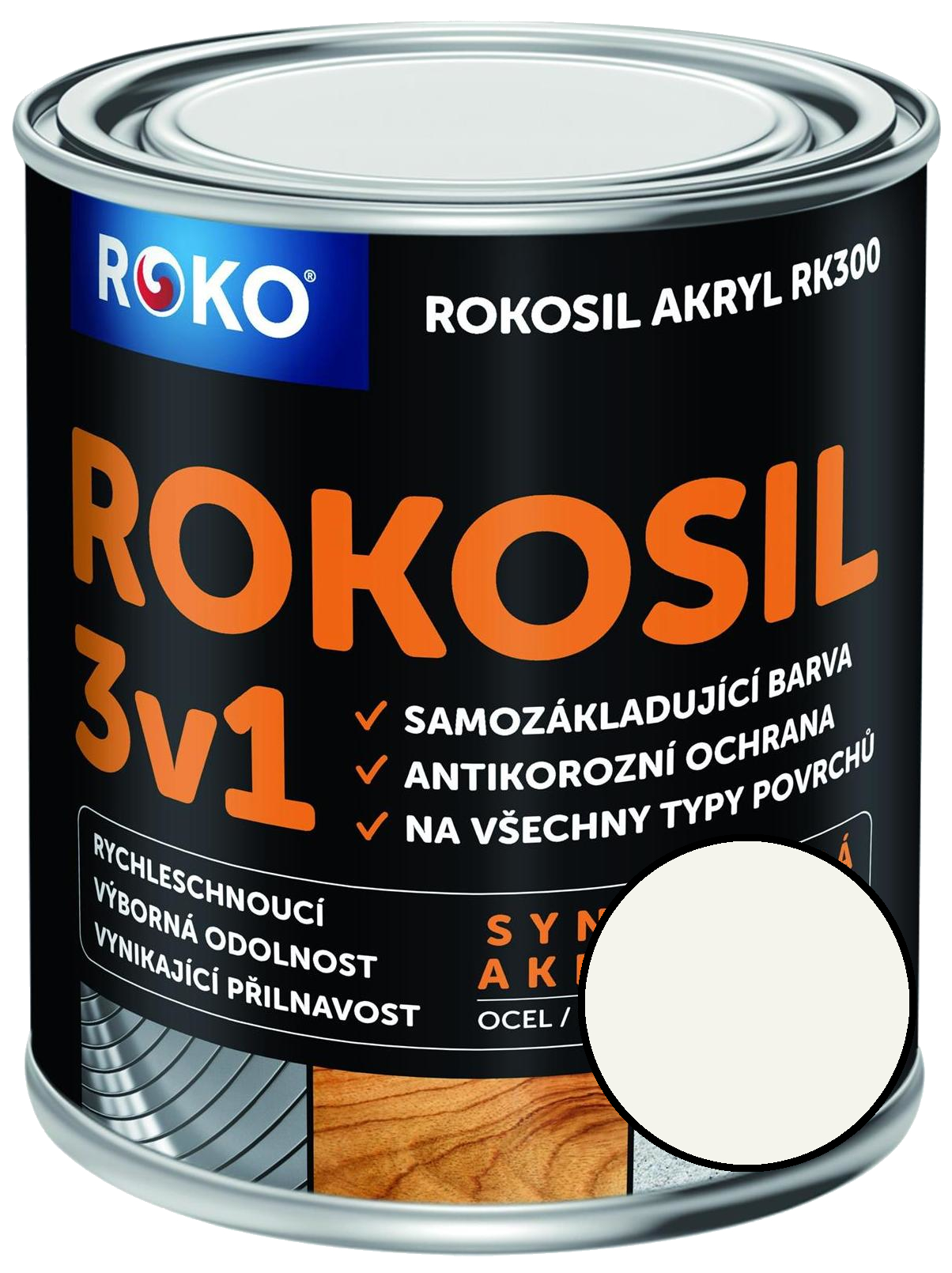 Barva samozákladující Rokosil akryl 3v1 RK 300 1000 bílá mat, 3 l