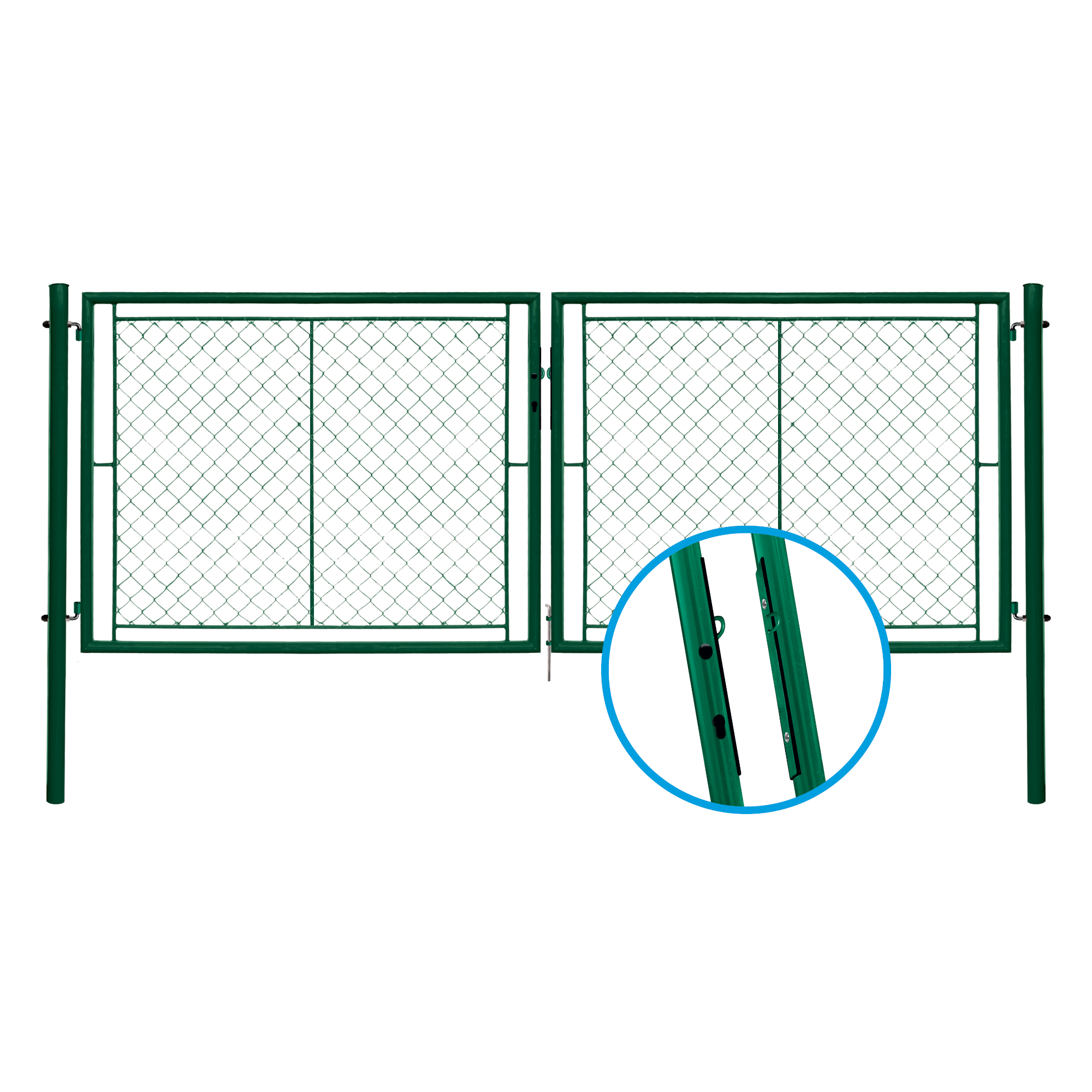 Brána dvoukřídlá Ideal Zn + PVC zelená šířka 4,037 m výška 1,75 m