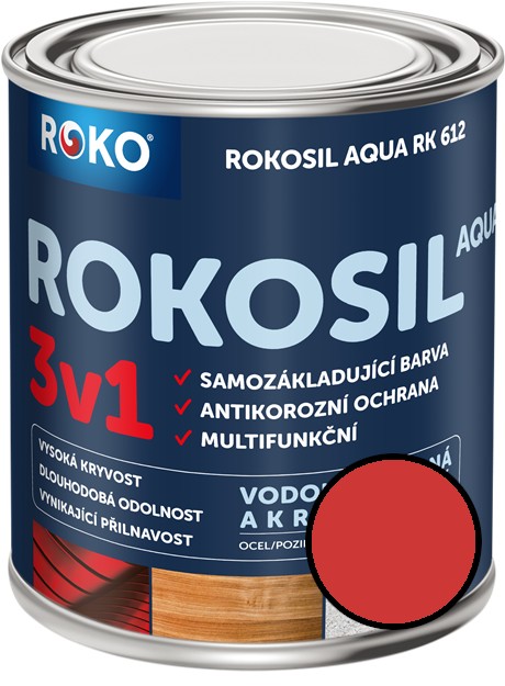 Barva samozákladující Rokosil Aqua 3v1 RK 612 8140 červená světlá, 0,6 l