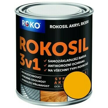 Barva samozákladující Rokosil akryl 3v1 RK 300 žlutá ch. 0,6 l