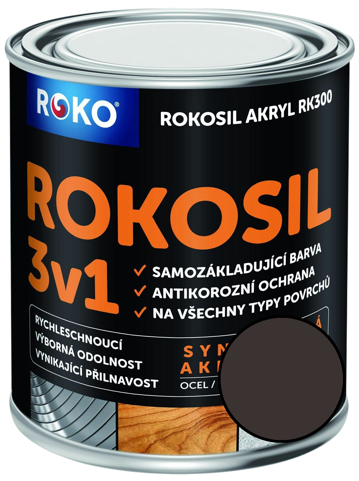Barva samozákladující Rokosil akryl 3v1 RK 300 2880 hnědá tmavá, 3 l