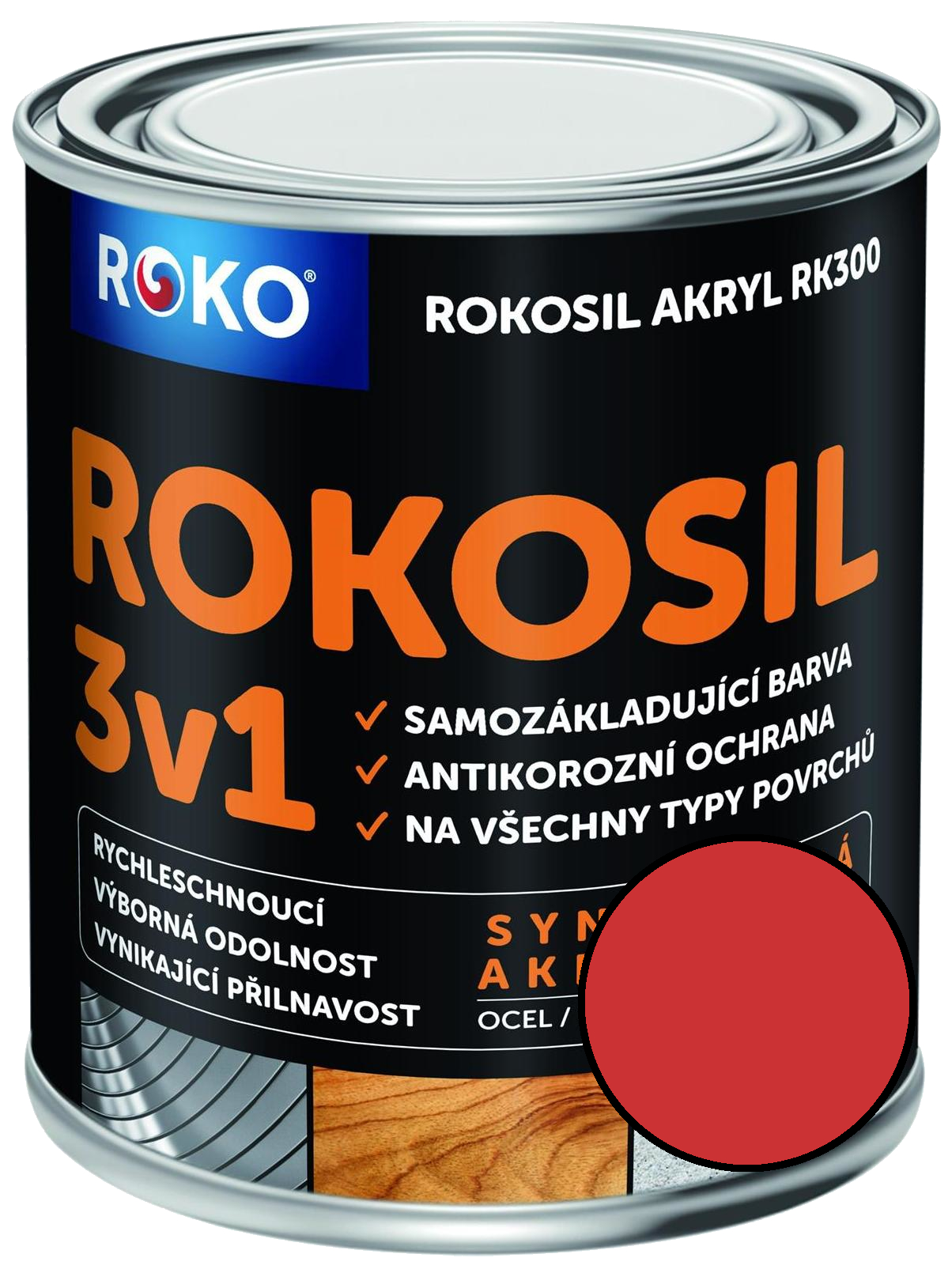 Barva samozákladující Rokosil akryl 3v1 RK 300 8140 červená světlá, 3 l