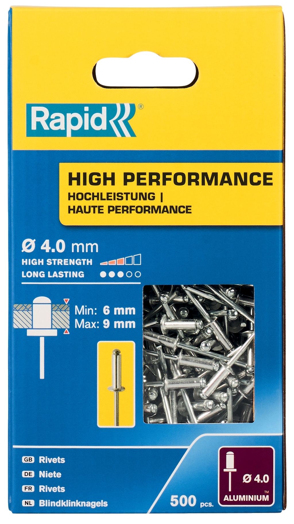 Nýty hliníkové Rapid High Performance 4×12 mm 500 ks