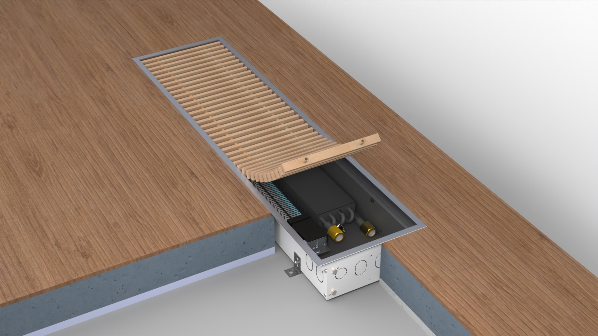 Konvektor podlahový Boki InFloor F1S 200×1300×75 mm s ventilátorem 24 V DC