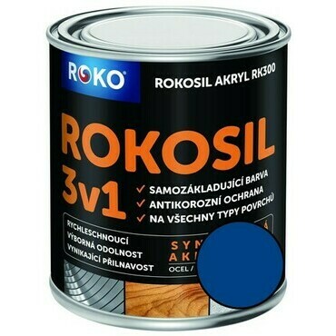Barva samozákladující Rokosil akryl 3v1 RK 300 modrá 0,6 l