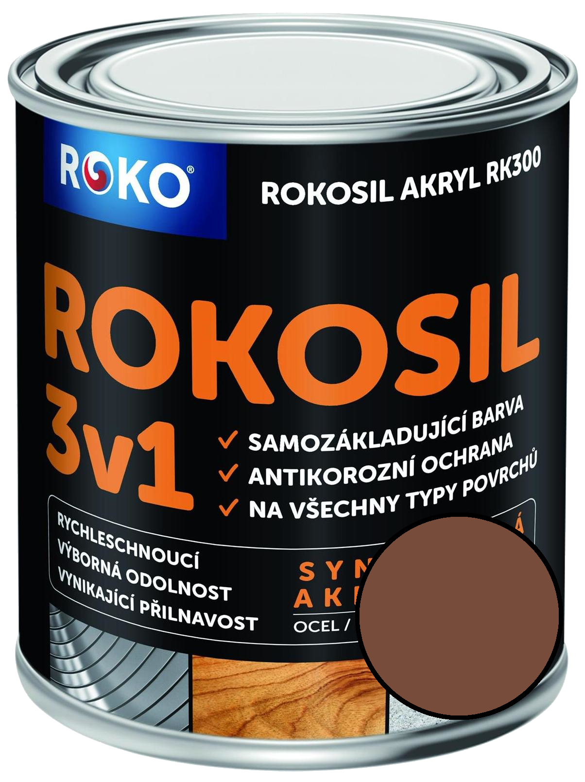 Barva samozákladující Rokosil akryl 3v1 RK 300 2320 hnedá světlá, 3 l