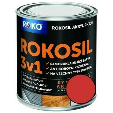 Barva samozákladující Rokosil akryl 3v1 RK 300 červ. rum.  0,6 l