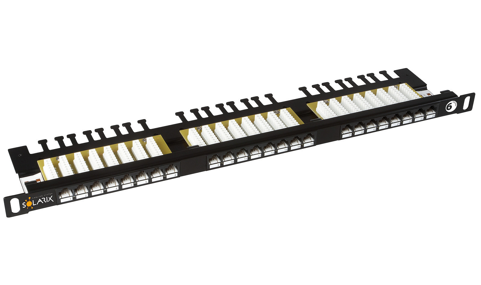 Patch panel 19" Solarix 24xRJ45 CAT6 UTP lišta 0,5U