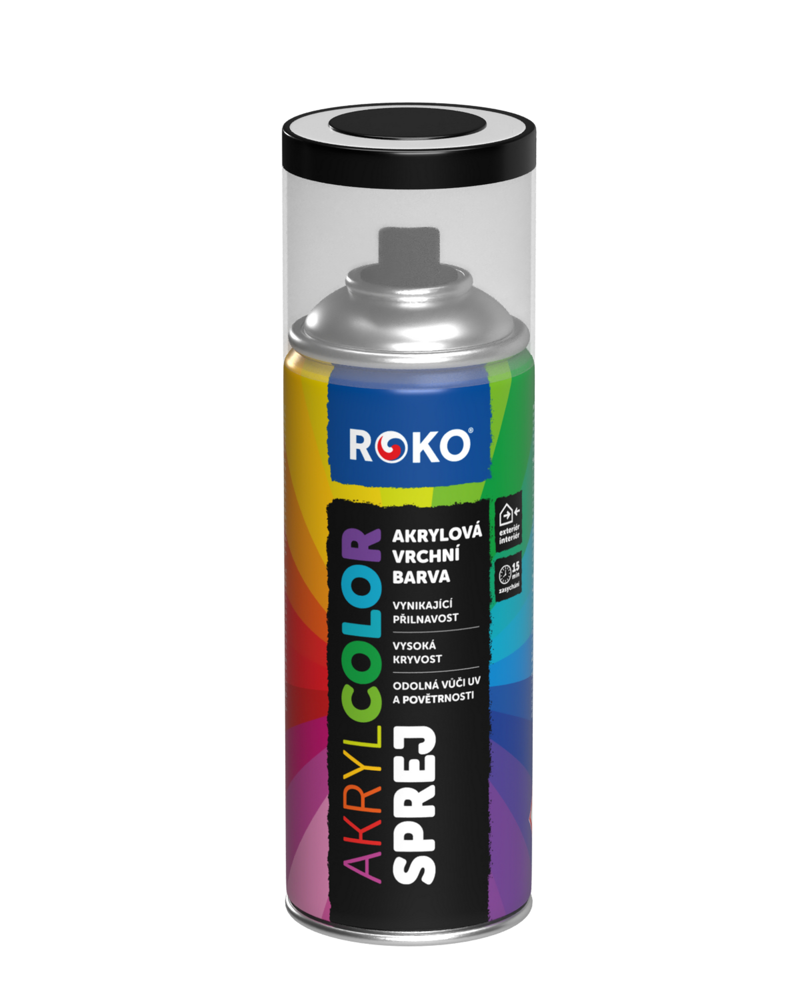 Barva akrylová vrchní Roko AKRYCOLOR Sprej černá lesk, 400 ml