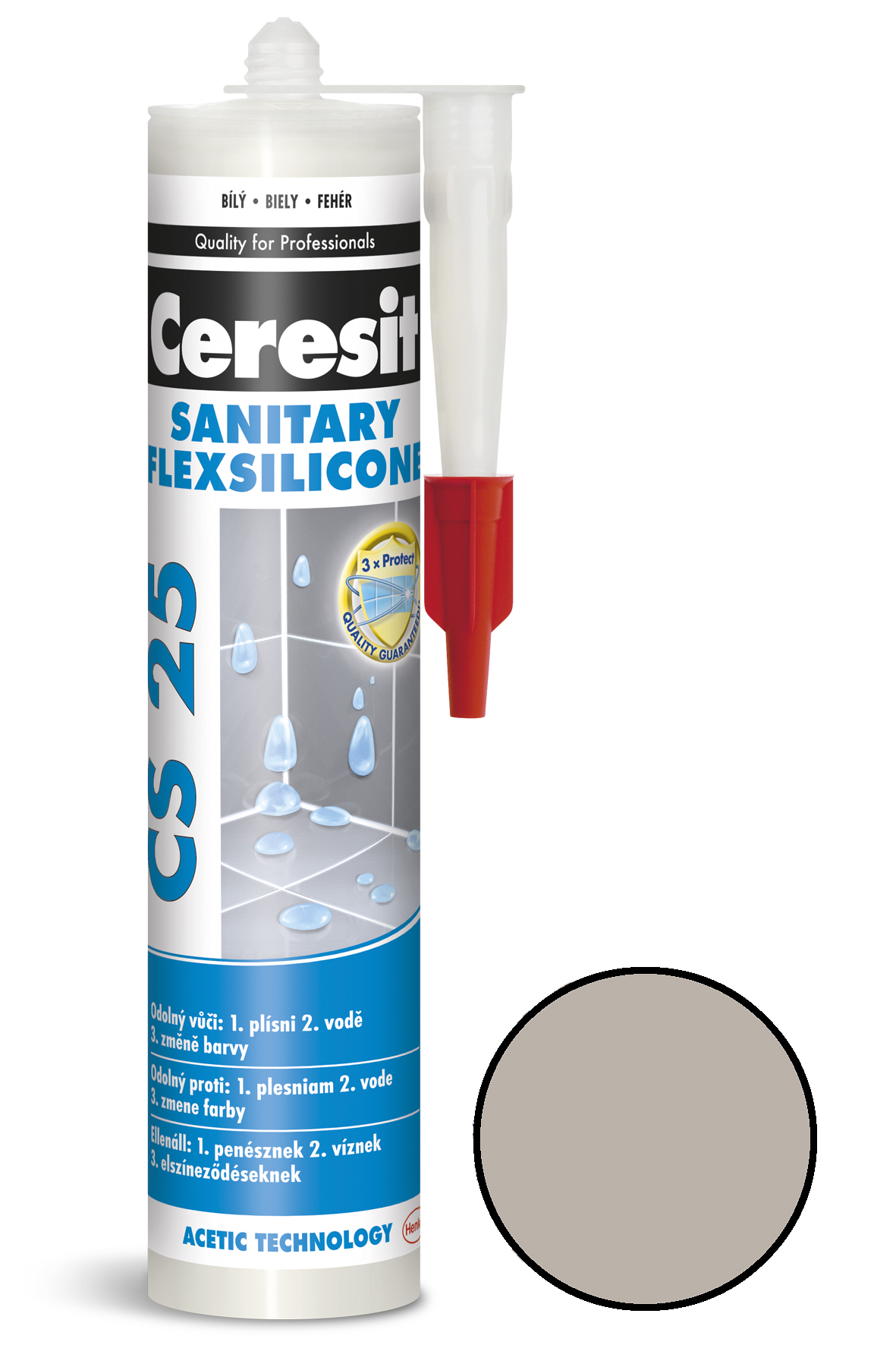 Tmel silikonový sanitární Ceresit CS 25 šedý 280 ml