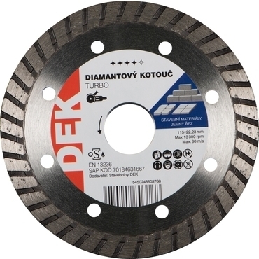 Kotouč řezný DIA DEK TURBO 115×22,23×2,2 mm