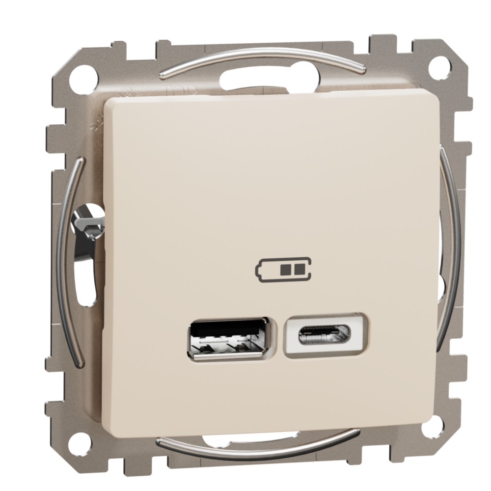 Zásuvka nabíjecí USB Schneider Sedna Design 1× USB A, 1× USB C béžová