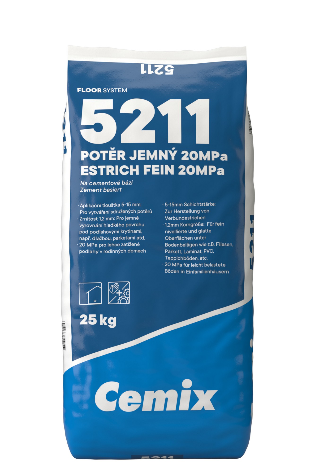 Potěr cementový 20 MPa Cemix 5211 jemný 25 kg