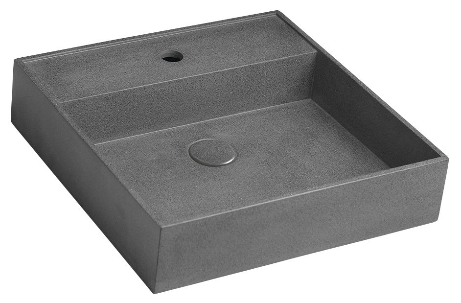 Umyvadlo betonové na desku Sapho Quadrado 460×460 mm včetně výpusti, černý granit AR468