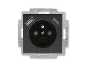 Zásuvka 230 V s USB jednonásobná ABB Levit onyx, kouřová černá
