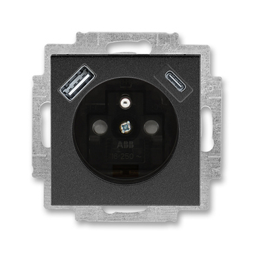 Zásuvka 230 V s USB jednonásobná ABB Levit onyx, kouřová černá