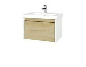 Skříňka umyvadlová Dřevojas BONO SZZ 65 bílá lesk/Nebraska vč. umyvadla Harmonia