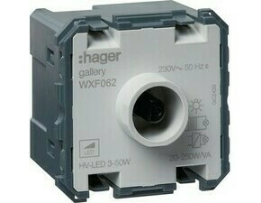 Přístroj stmívač otočný Hager 45×45 mm 20–250 W