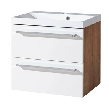 Skříňka s umyvadlem EBS Pure 610×580×460 mm bílá lesk/dub Ribbeck PURE61R