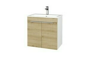 Skříňka umyvadlová Dřevojas PROJECT BENEFIT SZD2 60 bílá lesk/dub karamel vč. umyvadla Altero