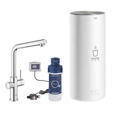 Baterie dřezová stojánková Grohe Red Duo s ohřevem vody a filtrací, L- výpusť, vel. L chrom