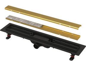 Žlab sprchový plastový Alca APZ19BLACK-950-G-B SIMPLE včetně roštu oboustranného roštu GOLD-kartáčovaný mat