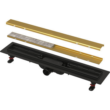 Žlab sprchový plastový Alca APZ19BLACK-750-G-B SIMPLE včetně roštu oboustranného roštu GOLD-kartáčovaný mat