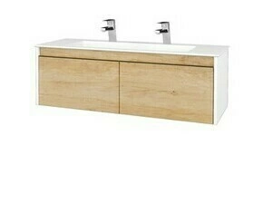 Skříňka umyvadlová Dřevojas BONO SZZ2 120 bílá lesk/Nebraska vč. umyvadla Pura (2 baterie)