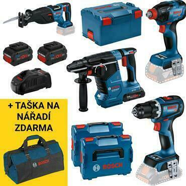 Sada AKU nářadí Bosch GSR + GDX + GBH + GSA 18 V 2× 5,5 Ah 1× 4 Ah